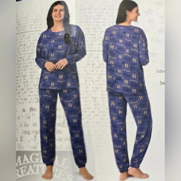 NEW Harry Potter Hogwarts Lounge Set Pajamas NWT Large Navy - Picture 1 of 9